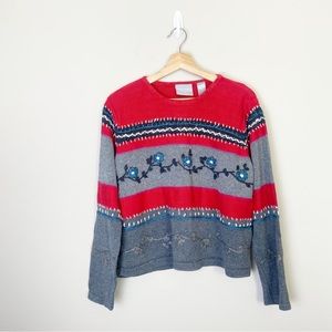 Liz Claiborne First Issue Vintage Floral Embroidered Sweater